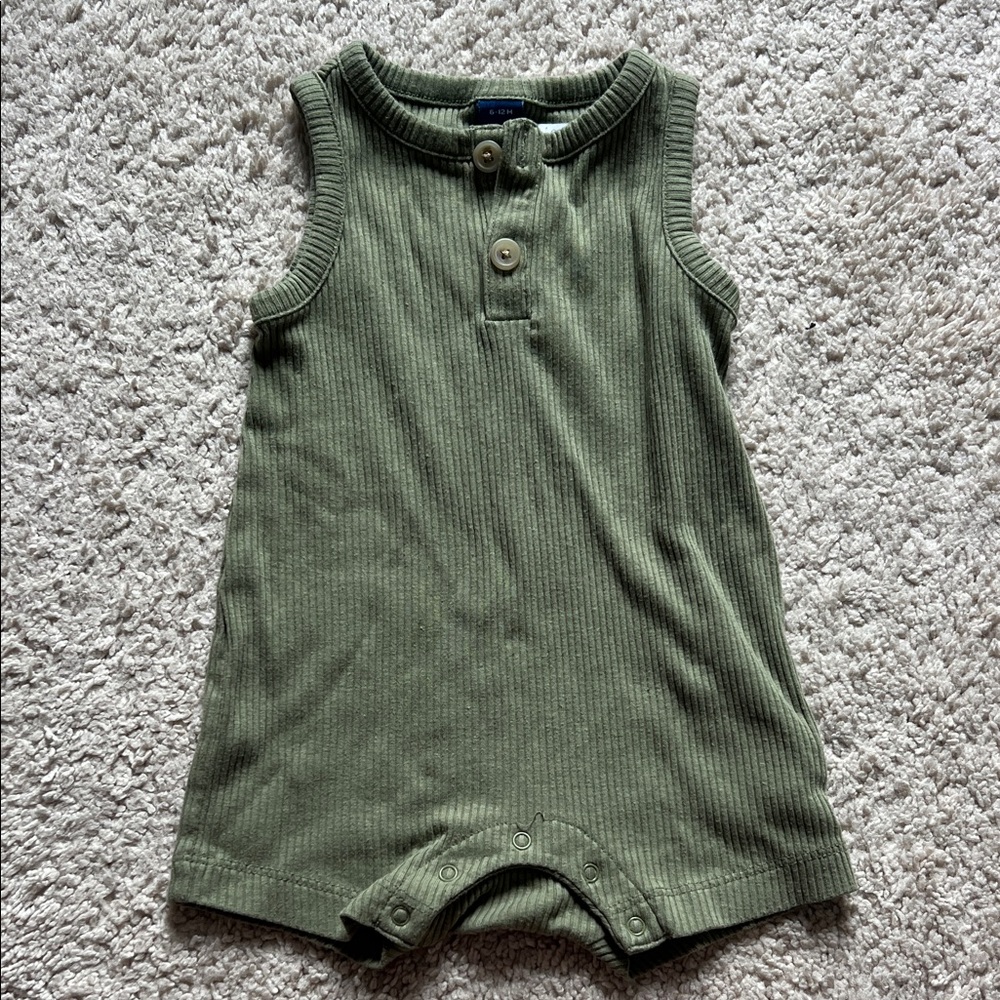 Old Navy Olive Green Ribbed Button-Front Baby Romper